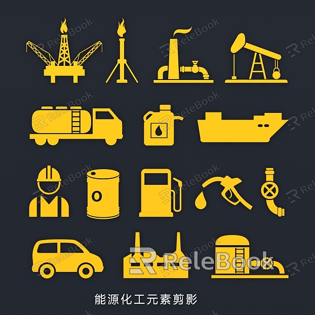 Energy chemical element silhouette oil drilling mining tool Icon model