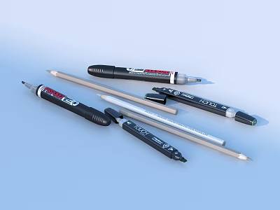 Essential Stationery Writing Tools With Various Marker Pens Pencils And Sleek Black Silver Design 3d model