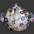 Decorative Porcelain Teapot With Colorful Flowers Vibrant Petals And Green Leaves