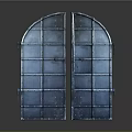 Modern Blue Arched Double Paneled Screen With Metal Frame And Grid Design 3d model