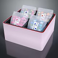 Colorful Candy Granules Stored in Transparent Bags with Labels Inside a Pink Box