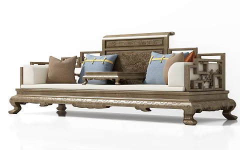 Chinese-style Rohan Bed Multi-person Sofa 3d model