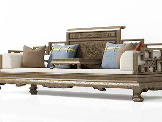 Chinese-style Rohan Bed Multi-person Sofa 3d model