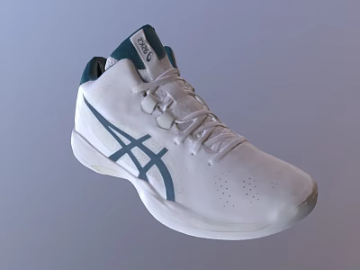 ASICS White And Blue Mid Top Basketball Shoes With Breathable Holes And White Sole 3d model