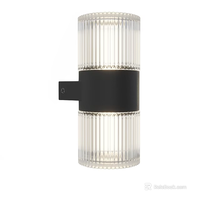 Modern Ribbed Glass Wall Light With Black Metal Band And Sleek Contemporary Design 3d model 
