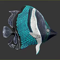 Artistic Teal Black And White Fish Sculpture With Scaly Texture Design