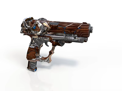 Intricate Designed Gun with Metallic and Wooden Elements Decorative Details and Blue Accents 3d model