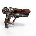 Intricate Designed Gun with Metallic and Wooden Elements Decorative Details and Blue Accents