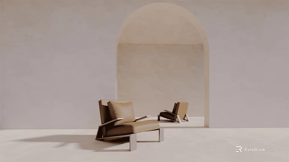 Modern Single Chair Design in Minimalist Space with Archway and Neutral Color Tones 3d model 