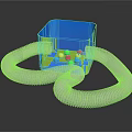 Green Square Box With Blue Interior And White Corrugated Hose Wrapped Around