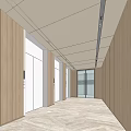 Modern Elevator Lobby With Wooden Walls Marble Floor And Ceiling Lights 3d model