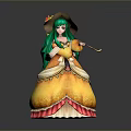 Game And Movie Character With Green Long Hair Yellow Dress Pink Hem Holding Scepter Hat