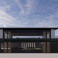 Modern Glass Facade Sales Office Building With Wooden Columns And Open Design