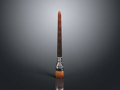Traditional Calligraphy Writing Brush With Wooden Handle Metal Ferrule And Bristle Tip 3d model