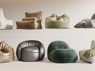 Comfortable Bean Bag Chairs In Various Colors And Soft Materials 3d model