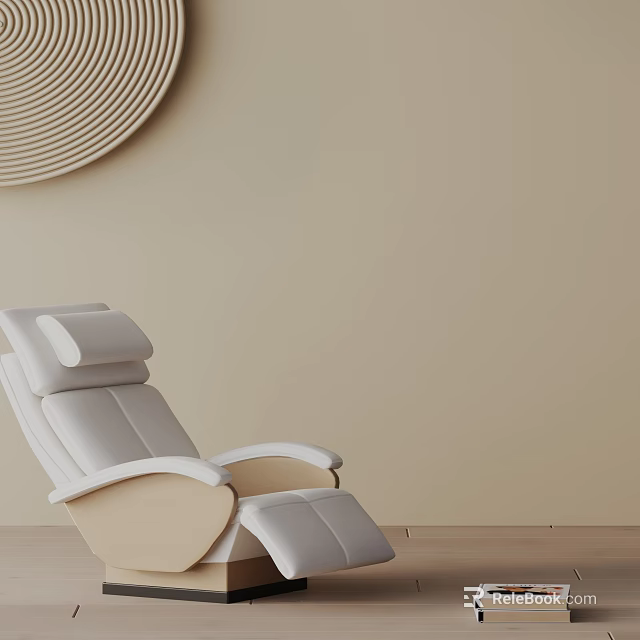 Modern Light Toned Massage Chair With Ergonomic Backrest Footrest And Round Decor In Minimalist Room 3d model 