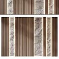 Modern Sofa Background Wall With Wooden Stripes And Stone Textures 3d model