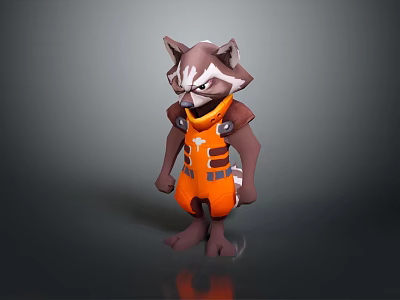 Cartoon Style Raccoon Game Character In Orange Armored Outfit 3D Model Design 3d model
