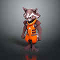Cartoon Style Raccoon Game Character In Orange Armored Outfit 3D Model Design