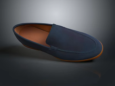 Stylish Navy Blue Suede Loafer Shoes With Brown Sole And Comfortable Lining 3d model