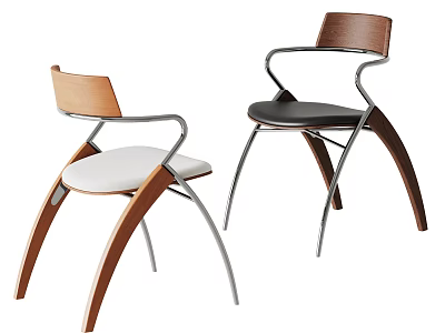 Modern Accent Chairs With Wooden Backrests Metal Frames And White Black Cushions 3d model