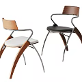 Modern Accent Chairs With Wooden Backrests Metal Frames And White Black Cushions