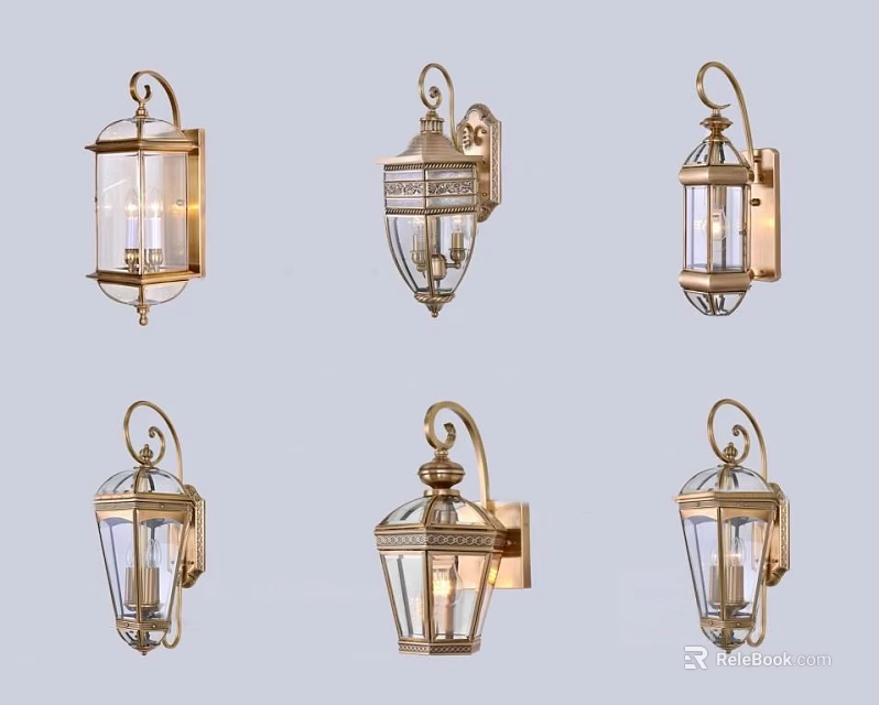 Elegant Vintage Wall Lamps With Brass Frames And Glass Shades 3d model 