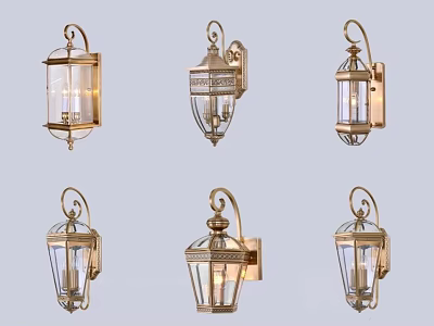Elegant Vintage Wall Lamps With Brass Frames And Glass Shades 3d model