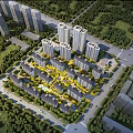Residential Aerial Planning With High Rise Low Rise Buildings Green Spaces And Tree Lined Roads
