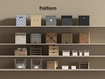 Poliform Storage Boxes on Multiple Shelves with Various Designs and Materials 3d model