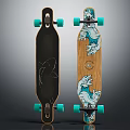 Stylish Black And Wooden Skateboards With Various Designs And Green Wheels