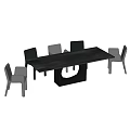 Modern Dining Table Set With Gray And Black Chairs And Wooden Top