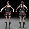 3D Female Character Front Back View Black Tank Top Pink Shorts Brown Belt Backpack Boots