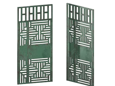 Green Decorative Metal Gates With Intricate Geometric Lattice Patterns Design 3d model
