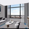 Modern Hotel Guest Room Featuring King Bed White Bedding Sofa Area Coffee Table Decorative Painting