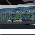 Modern Photo Check in Spot With White Partition Geometric Patterns Neon Logo And Tennis Elements