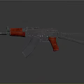 Modern AK Rifle With Red Grip And Stock Metal Finish Design Isolated On Dark Background