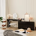 Modern Black Dressing Table Interior With Mirror Chair Lamp And Decorative Items 3d model