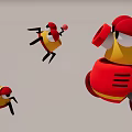 Playful Red And Yellow Cartoon Robots With Big Eyes And Wheels