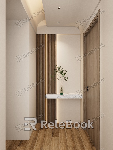 Cream Light Luxury Curved Shape Top Corridor End View Entrance model