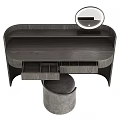 Light Wood Modern Dressing Table With Round Mirror Storage Drawers And Upholstered Stool