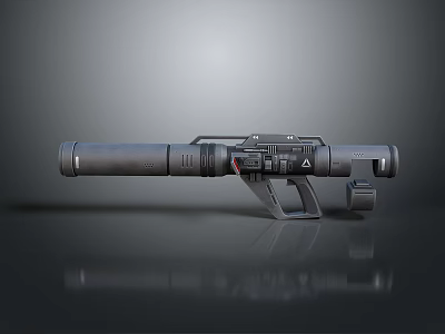 Black High Tech Weapon Design With Long Cylinder Grip And Stand 3d model