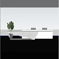 Modern Minimalist Reception Desk Design With White Countertop And Green Plant Decor