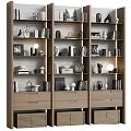 Modern Wooden Shelving Unit With Drawers Books Decorative Items And Lighting For Home Decor