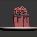 Delicious Purple Layered Cake With Flower Frosting On Pink Plate