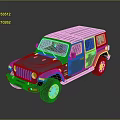 Light Blue Jeep Four Door SUV Featuring Square Body Design And Black Wheels