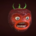 Funny Tomato Shaped Doll With Green Leaves Big Eyes And Open Mouth