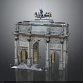 Classical Triumphal Arch Structure With Arched Doorways Stone Columns And Top Statues