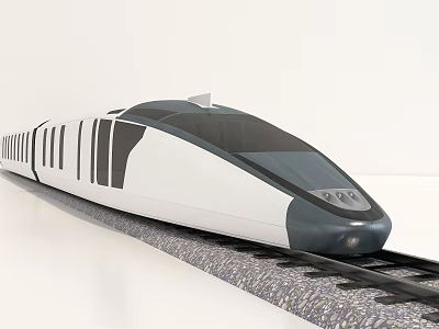 Modern Streamlined High Speed Train With White And Gray Exterior On Railway Track 3d model