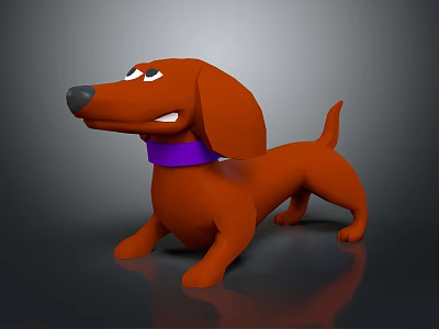 Cartoon Style Brown Stuffed Dog Doll With Purple Collar And Fierce Expression 3d model